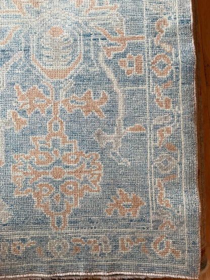 Turkish Oushak Runner, 2'9" x 15'9", in baby blue, ivory and peach - photo 4