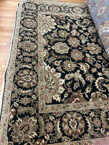 Indian Agra Jaipur Rug, 8' x 10'3", in beige, black, brown and olive
