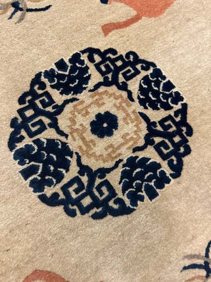 Antique Tibetan Chinese Rug, 5'1" x 7'9", in beige, ivory, navy and rust - photo 4