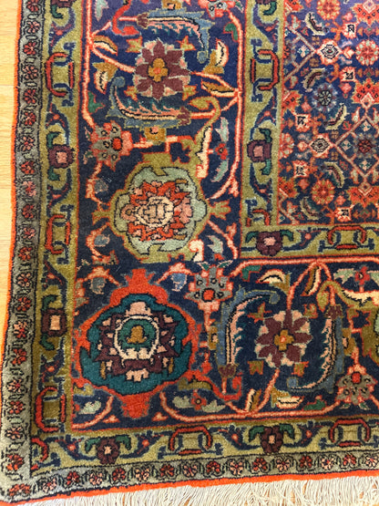 Vintage Persian Bidjar Rug, 10' x 13'9", in baby blue, brick and navy - photo 2