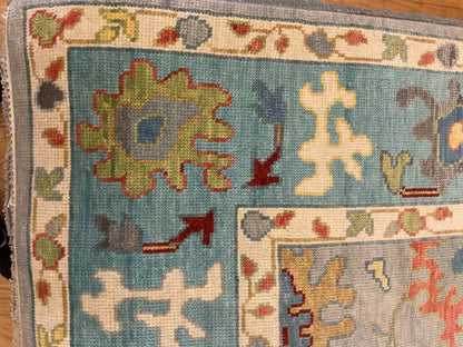 Indian Oushak Rug, 8'1" x 10'1", in baby blue, gold, grey and ivory - photo 3