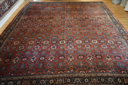 Antique Persian Bidjar Rug, 9'7" x 12'1", in blue, burgundy, gold and ivory