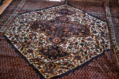 Persian Baktarie Rug, 10'6" x 13'2", in brick, brown, cocoa and gold