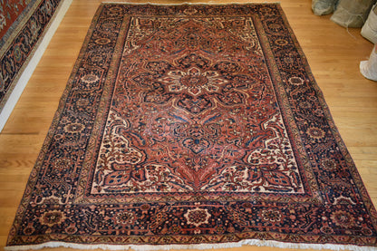 Vintage Persian Heriz Rug, 8'3" x 11', in baby blue, brick, ivory and navy - photo 2