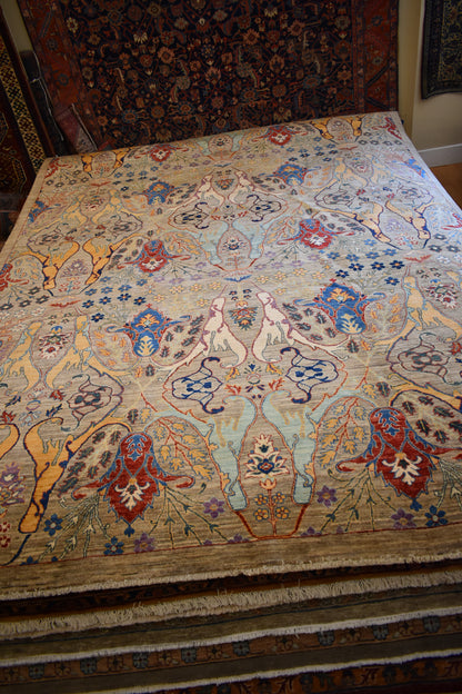 Persian Afghan Bidjar Rug, 8'11" x 11'11", in grey, khaki, purple and red - photo 2