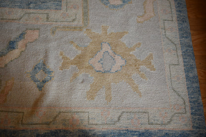 Turkish Oushak Rug, 11'11" x 15'1", in baby blue, peach and teal - photo 3