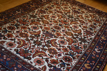 Antique Persian Hamadan Rug, 2'9" x 4', in ivory, navy, red and rust - photo 4