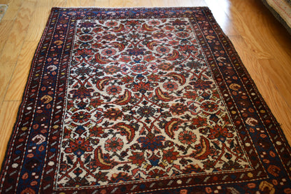 Antique Persian Hamadan Rug, 2'9" x 4', in ivory, navy, red and rust - photo 5
