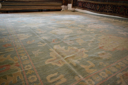 Afghan Oushak Rug, 12'1" x 15', in beige, gold, green and peach - photo 6