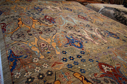 Persian Afghan Bidjar Rug, 8'11" x 11'11", in grey, khaki, purple and red - photo 7