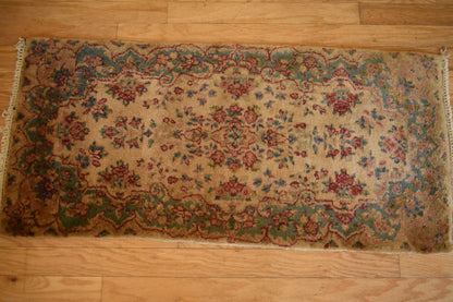 Antique Persian Kerman Rug, 2' x 4'1", in baby blue, ivory, pink and pistachio
