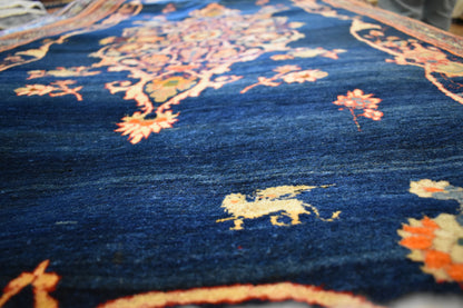 Antique Persian Bidjar Runner, 3'6" x 6'9", in blue, camel, navy and orange