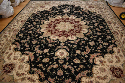 Sino Tabriz Rug, 12' x 15', in burgundy, cream and ivory