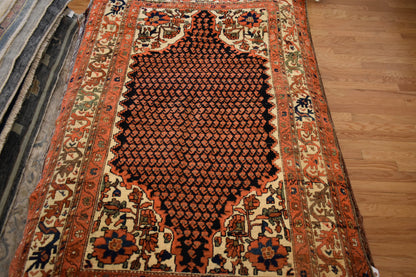 Persian Kurdish Rug, 4'4" x 6'7", in ivory, navy and orange