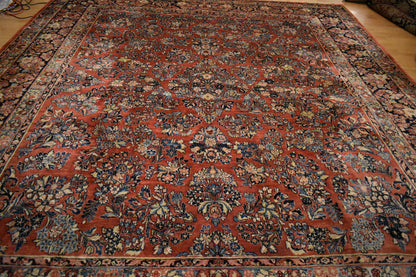 Antique Persian Sarouk Rug, 12' x 14', in baby blue, blue, gold and navy - photo 2