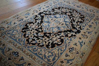 Vintage Persian Nain Rug with Silk, 2'7" x 4'2", in blue, ivory and navy - photo 3