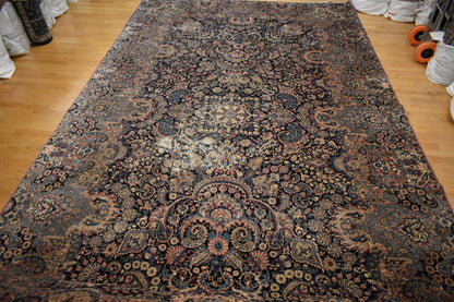Antique Persian Lavar Kerman Rug, 10'6" x 18'6", in beige, blue, navy and pink - photo 7