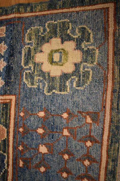 Turkish Oushak Rug, 12' x 13'1", in blue, brick, green and pink - photo 3