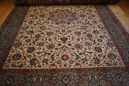 Antique Persian Tabriz Rug, 8'3" x 11'9", in blue, brick, ivory and navy