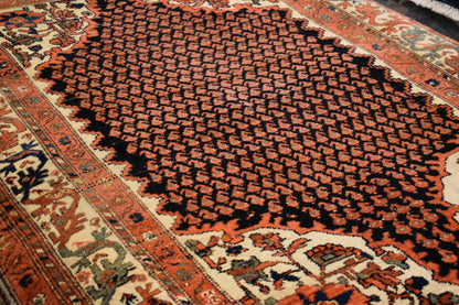 Persian Kurdish Rug, 4'4" x 6'7", in ivory, navy and orange - photo 4