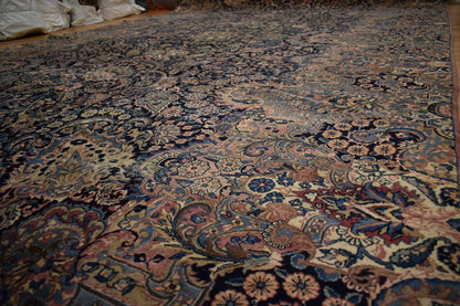 Antique Persian Lavar Kerman Rug, 10'6" x 18'6", in beige, blue, navy and pink - photo 8
