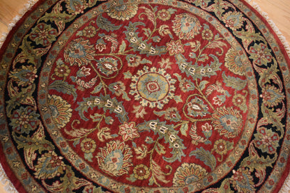 Indian Agra Jaipur Rug, 4' x 4', in black, gold, green and red