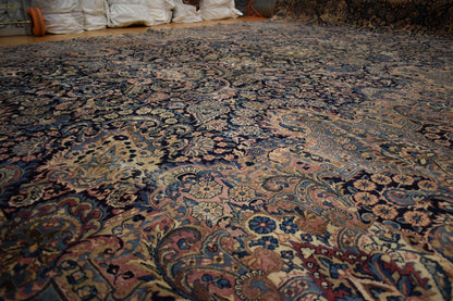Antique Persian Lavar Kerman Rug, 10'6" x 18'6", in beige, blue, navy and pink - photo 9