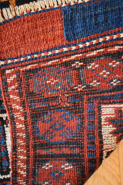 Antique Persian Kurdish Bagface, 2'6" x 3'9", in blue, brown, orange and red - photo 3