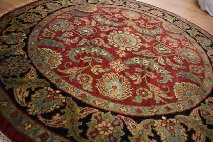 Indian Agra Jaipur Rug, 4' x 4', in black, gold, green and red - photo 2