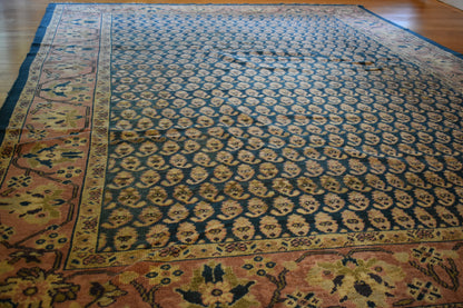 Antique Persian Mohal Rug, 7'10" x 10'10", in blue, khaki and pink