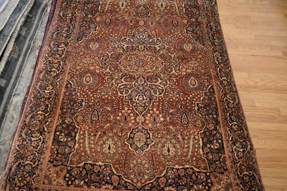 Antique Persian Isfahan Rug, 4'2" x 6'6", in navy and rust