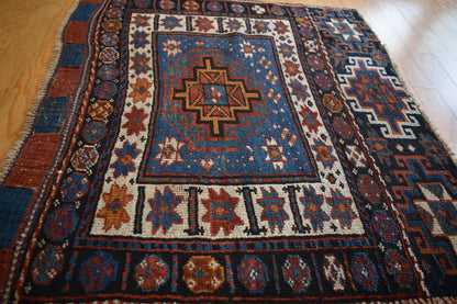 Antique Persian Kurdish Bagface, 2'6" x 3'9", in blue, brown, orange and red - photo 4