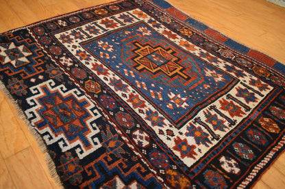Antique Persian Kurdish Bagface, 2'6" x 3'9", in blue, brown, orange and red - photo 5