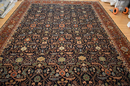 Indian Serapi Rug, 11'10" x 18'5", in brick, burgundy, ivory and navy - photo 2