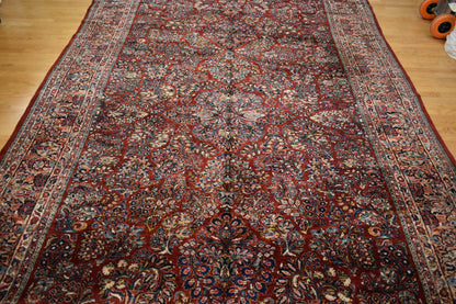 Antique Persian Sarouk Rug, 10'3" x 18'5", in ivory, navy and red - photo 5