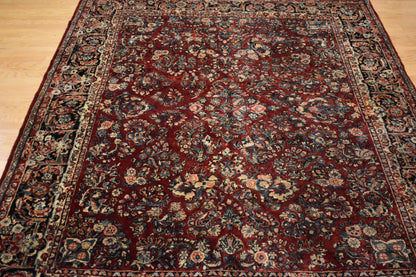 Antique Persian Sarouk Rug, 9' x 12', in burgundy, navy and red - photo 4
