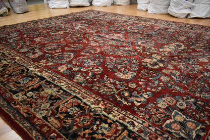 Antique Persian Sarouk Rug, 9' x 12', in burgundy, navy and red - photo 5
