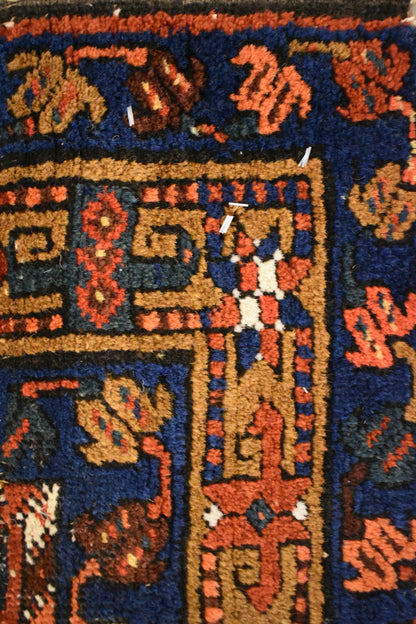 Antique Persian Karajh Runner, 3'1" x 5'9", in gold, navy, orange and red - photo 2