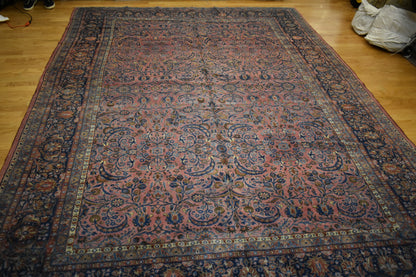Antique Persian Kashan Rug, 9'5" x 13'2", in blue, burgundy, navy and salmon - photo 6