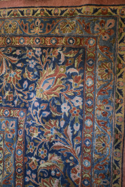 Antique Persian Kashan Rug, 9'5" x 13'2", in blue, burgundy, navy and salmon - photo 3