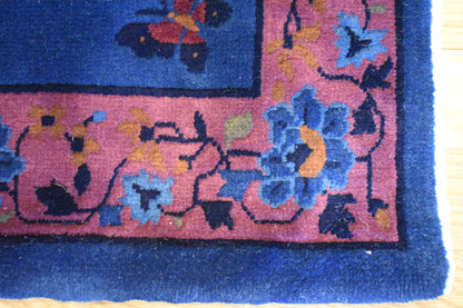 Antique Sino Chinese Walter Nichols Deco Rug, 2'1" x 3'9", in blue, gold and pink - photo 2