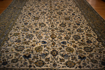 Vintage Persian Kashan Rug, 10'5" x 14'5", in blue, ivory and yellow - photo 4
