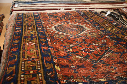Antique Persian Karajh Runner, 3'1" x 5'9", in gold, navy, orange and red - photo 4