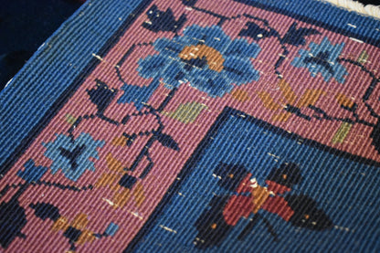 Antique Sino Chinese Walter Nichols Deco Rug, 2'1" x 3'9", in blue, gold and pink - photo 3
