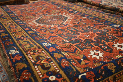 Antique Persian Karajh Runner, 3'1" x 5'9", in gold, navy, orange and red - photo 5