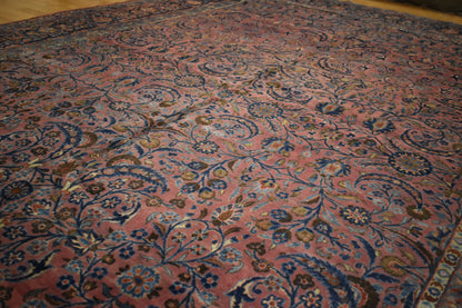 Antique Persian Kashan Rug, 9'5" x 13'2", in blue, burgundy, navy and salmon - photo 2