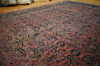 Antique Persian Kashan Rug, 9'5" x 13'2", in blue, burgundy, navy and salmon - photo 5