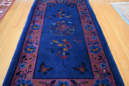 Antique Sino Chinese Walter Nichols Deco Rug, 2'1" x 3'9", in blue, gold and pink - photo 4