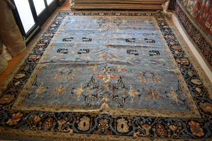 Indian Heritage Rug, 12' x 15', in baby blue, blue, ivory and navy