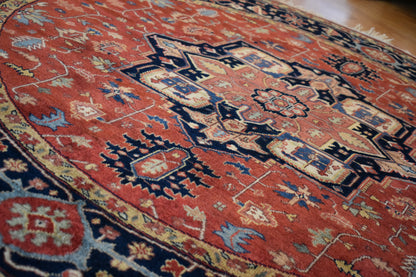 Indian Heriz Serapi Rug, 6' x 6', in brick, gold, ivory and navy - photo 4